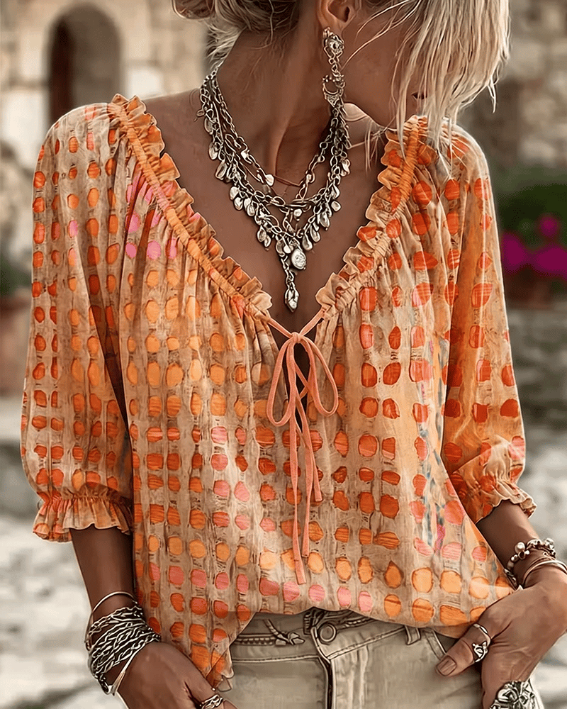 Bevelyn - Blouse à laçage à pois au toucher doux