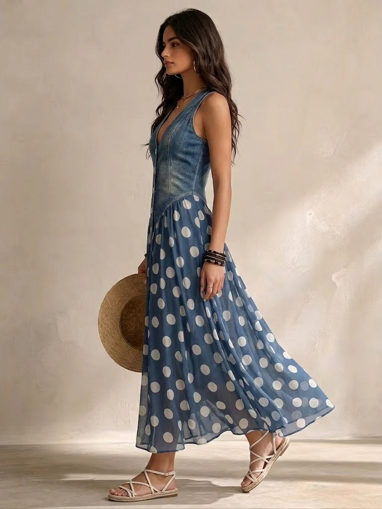 Ameliora - Robe à pois en mix de matières