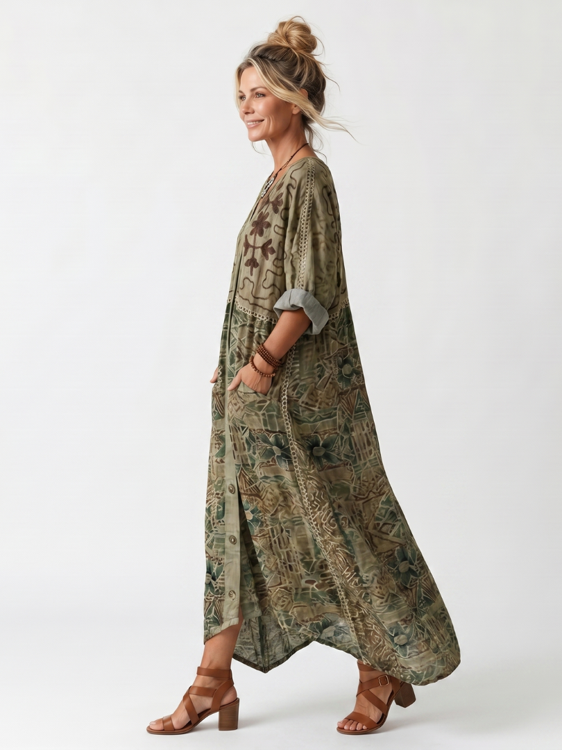 Roselisse - Robe midi légère boutonnée devant