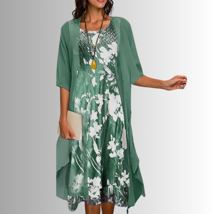 Delavelle - Ensemble robe midi élégante à effet superposé
