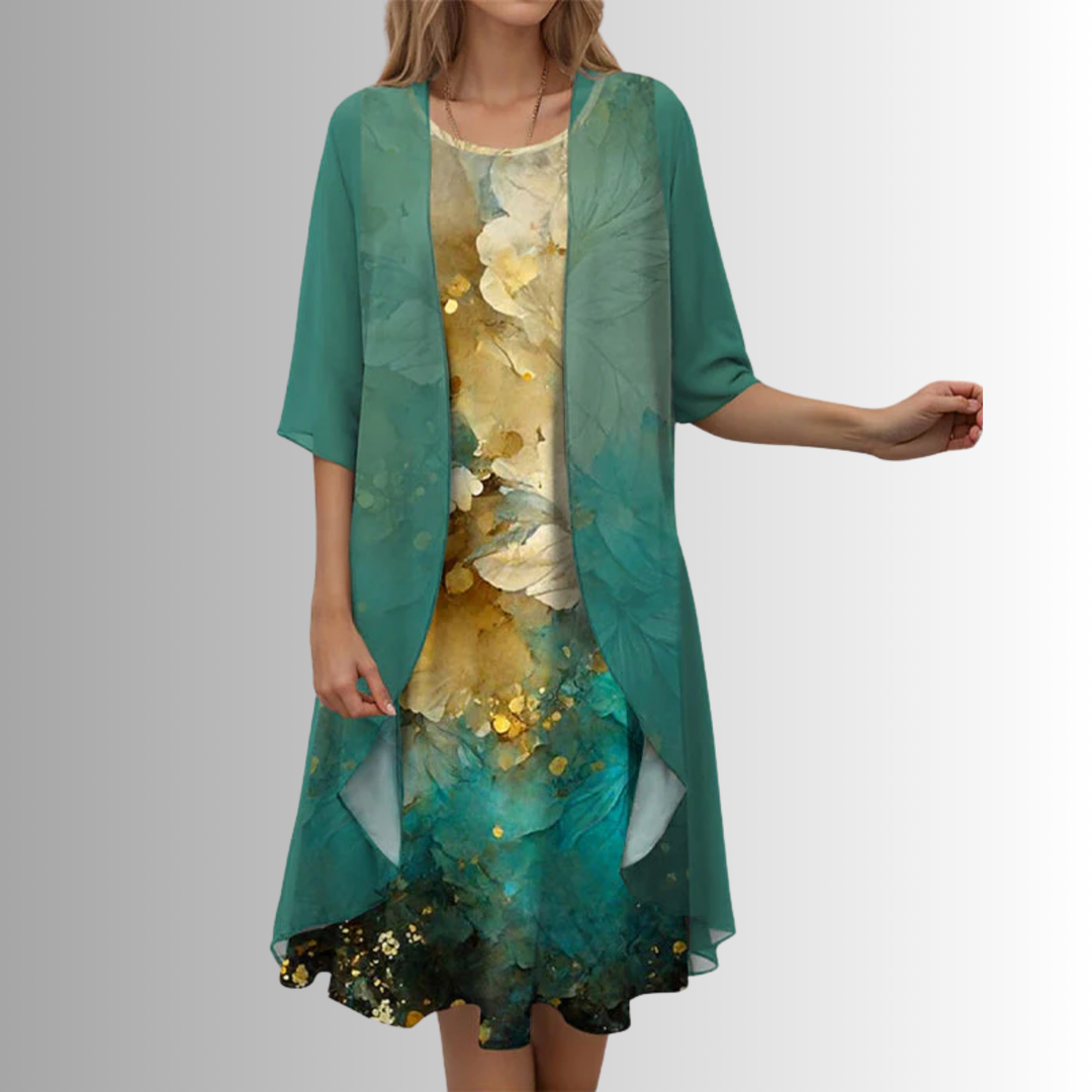 Delavelle - Ensemble robe midi élégante à effet superposé