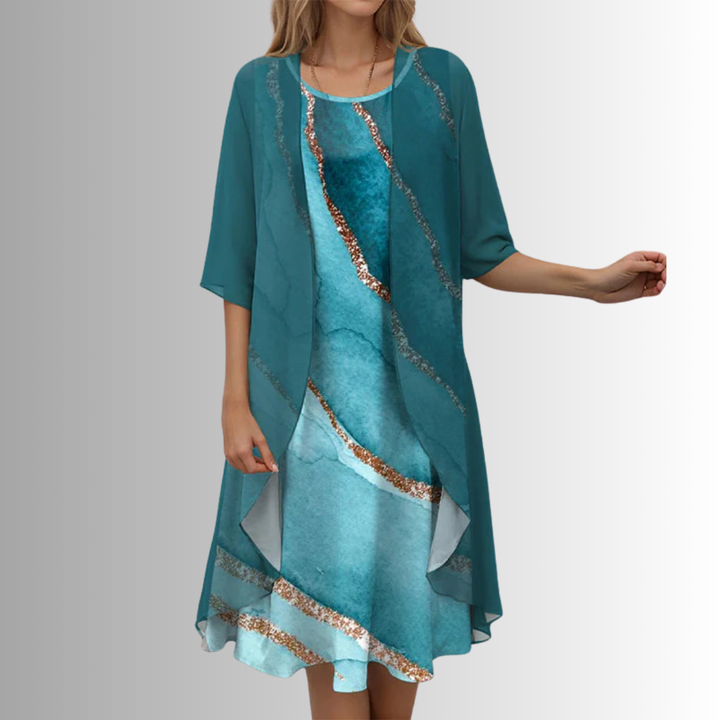 Delavelle - Ensemble robe midi élégante à effet superposé