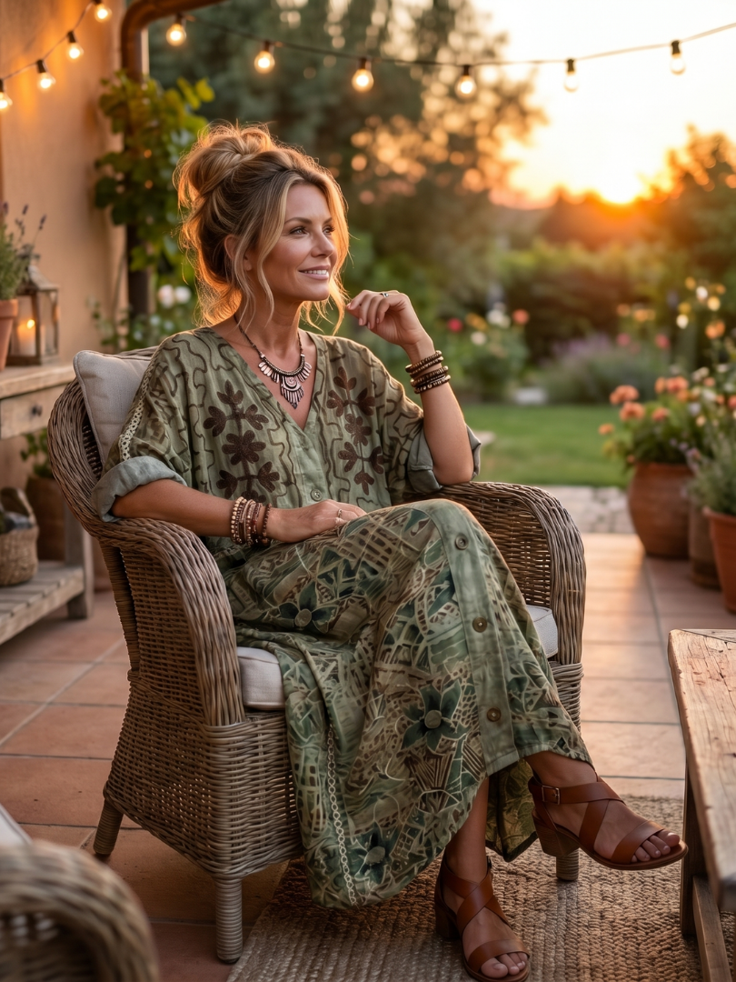 Roselisse - Robe midi légère boutonnée devant