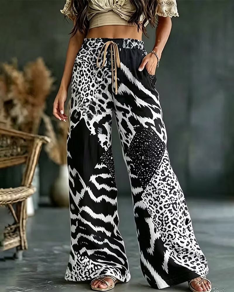 Elfrida - Pantalon large en patchwork léopard au toucher doux