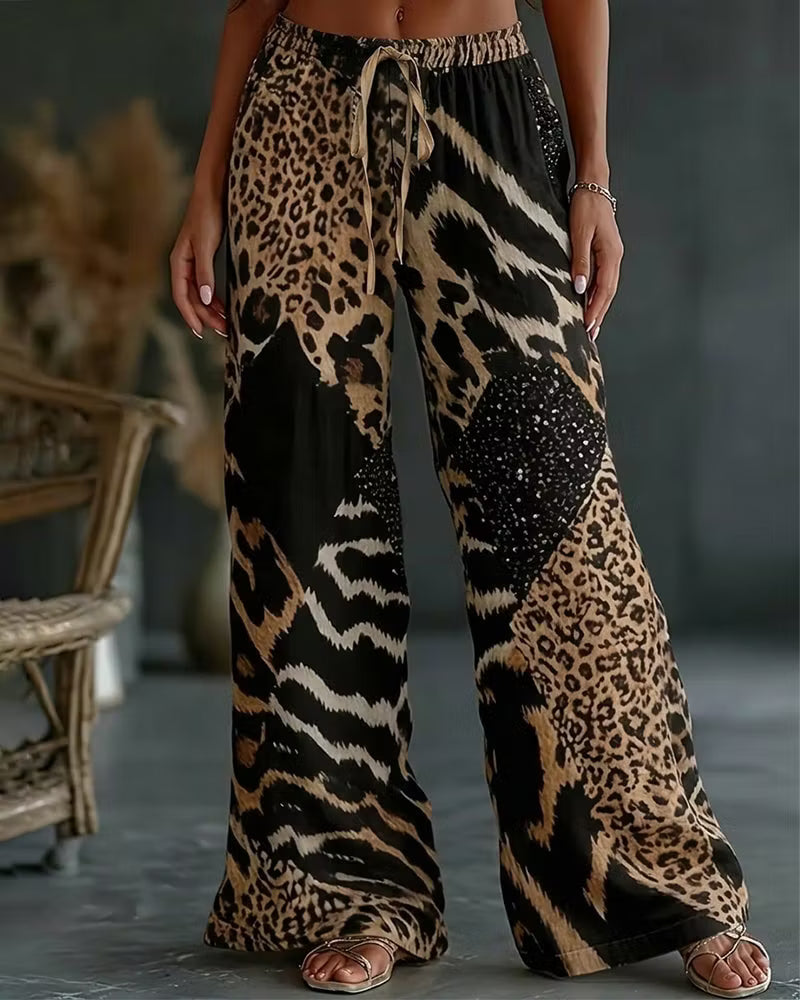 Elfrida - Pantalon large en patchwork léopard au toucher doux