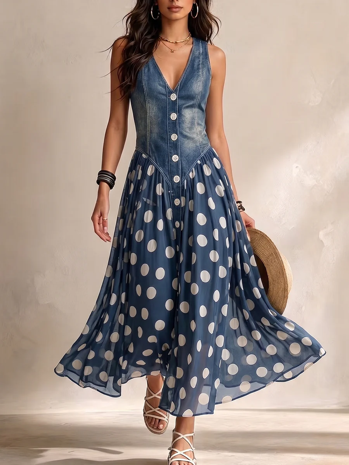 Ameliora - Robe à pois en mix de matières