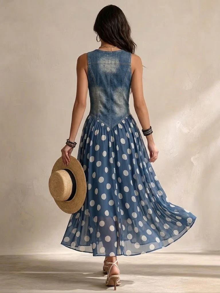 Ameliora - Robe à pois en mix de matières