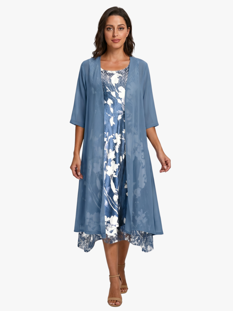 Delavelle - Ensemble robe midi élégante à effet superposé