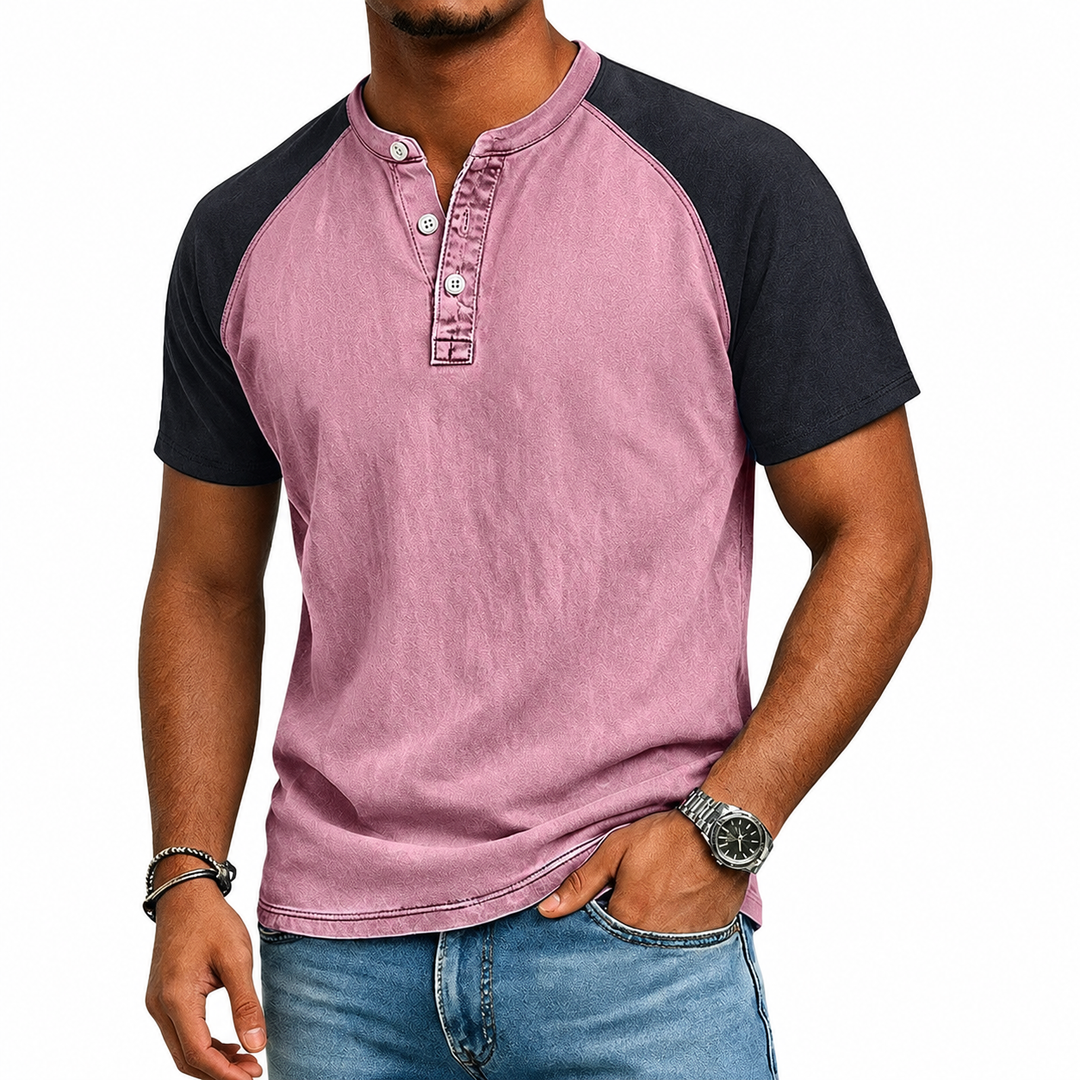 Edgehill - T-shirt à col Henley délavé vintage