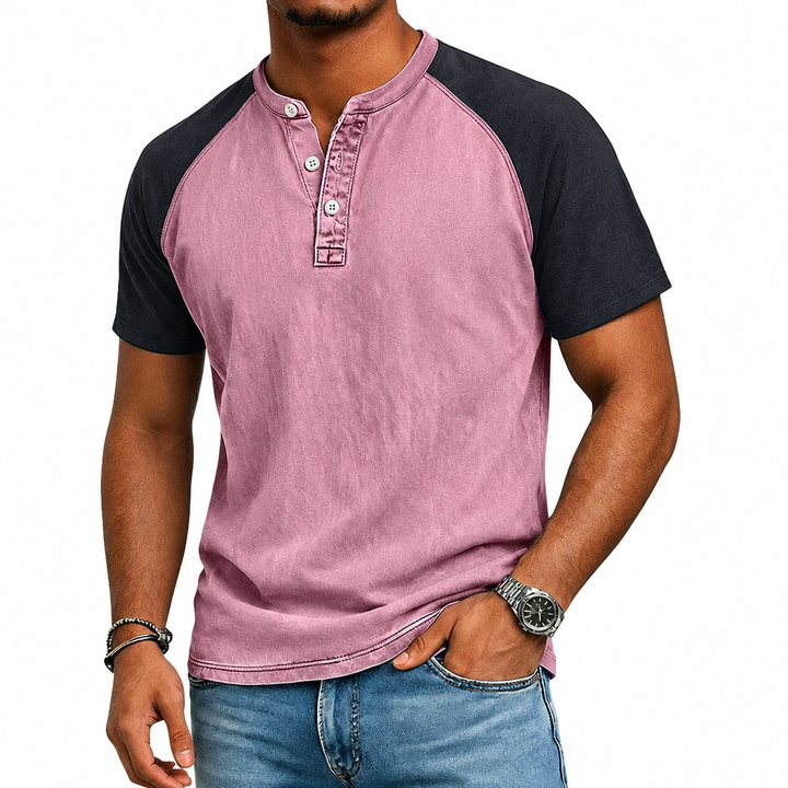 Edgehill - T-shirt à col Henley délavé vintage