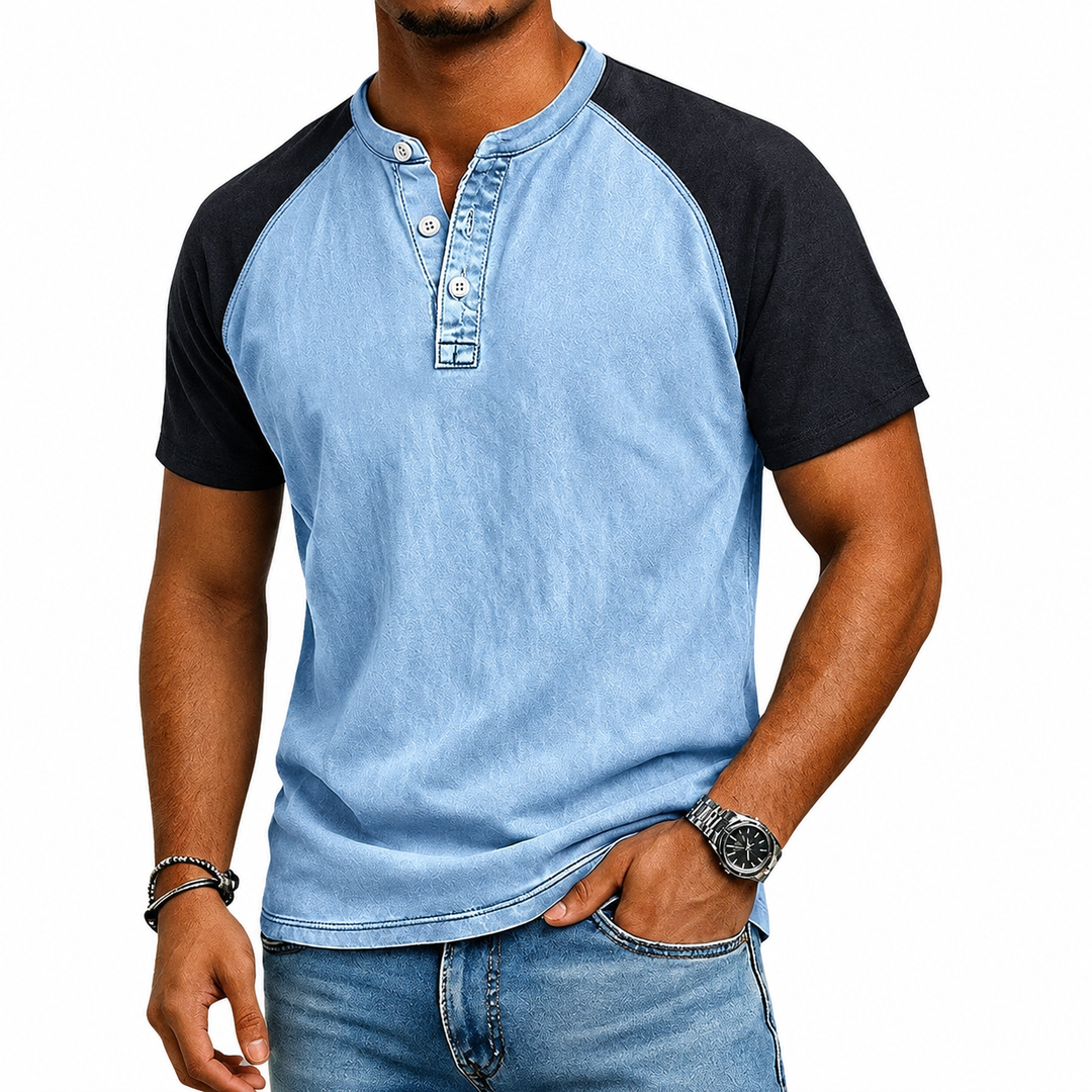 Edgehill - T-shirt à col Henley délavé vintage