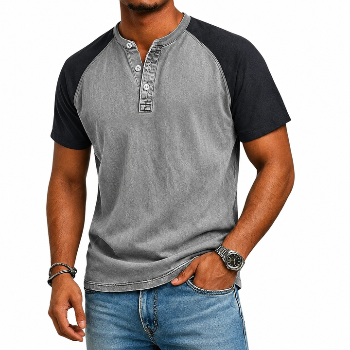 Edgehill - T-shirt à col Henley délavé vintage