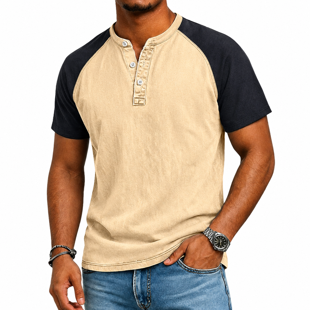 Edgehill - T-shirt à col Henley délavé vintage