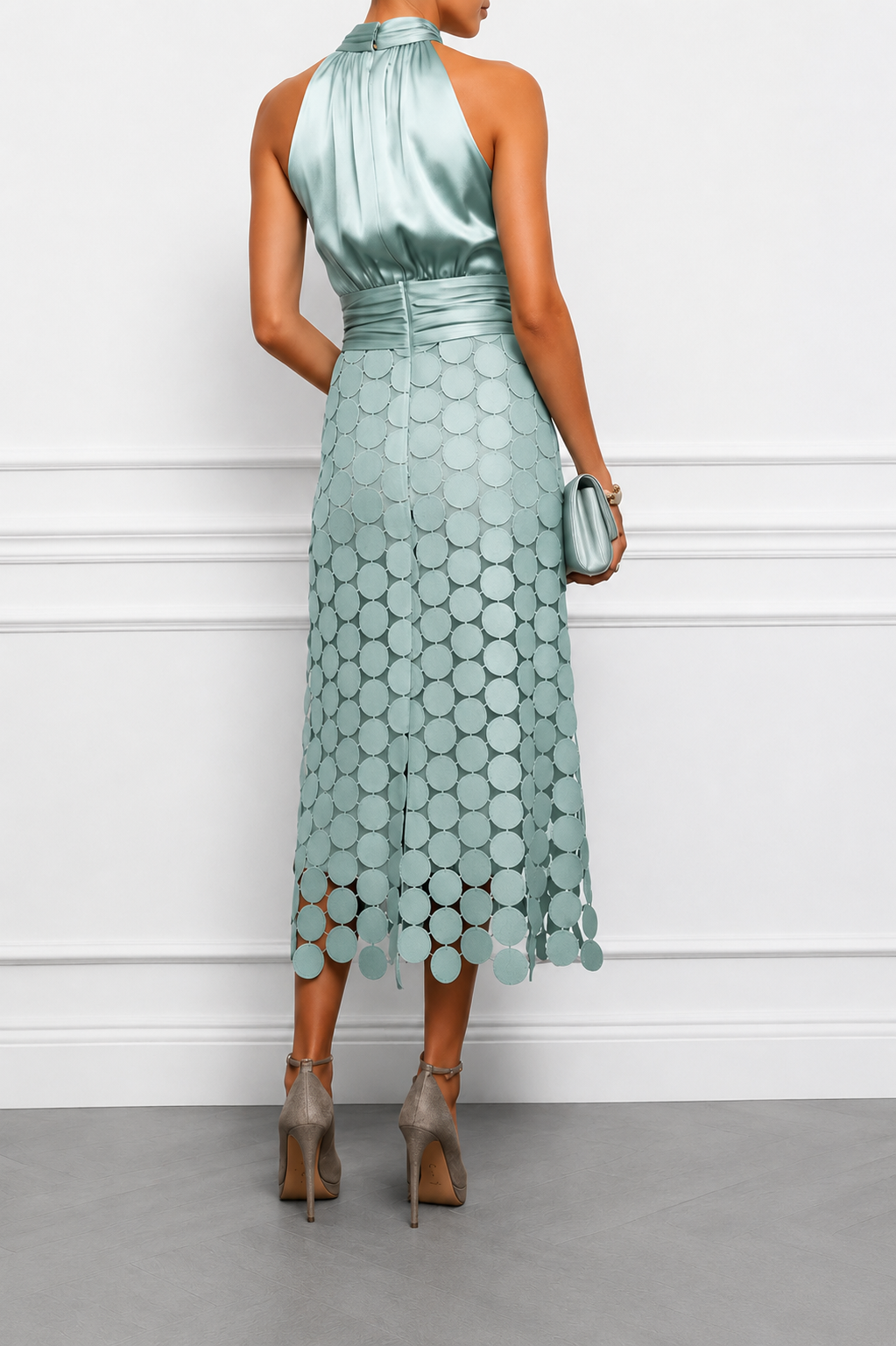 Kateline - Robe midi à encolure américaine de luxe