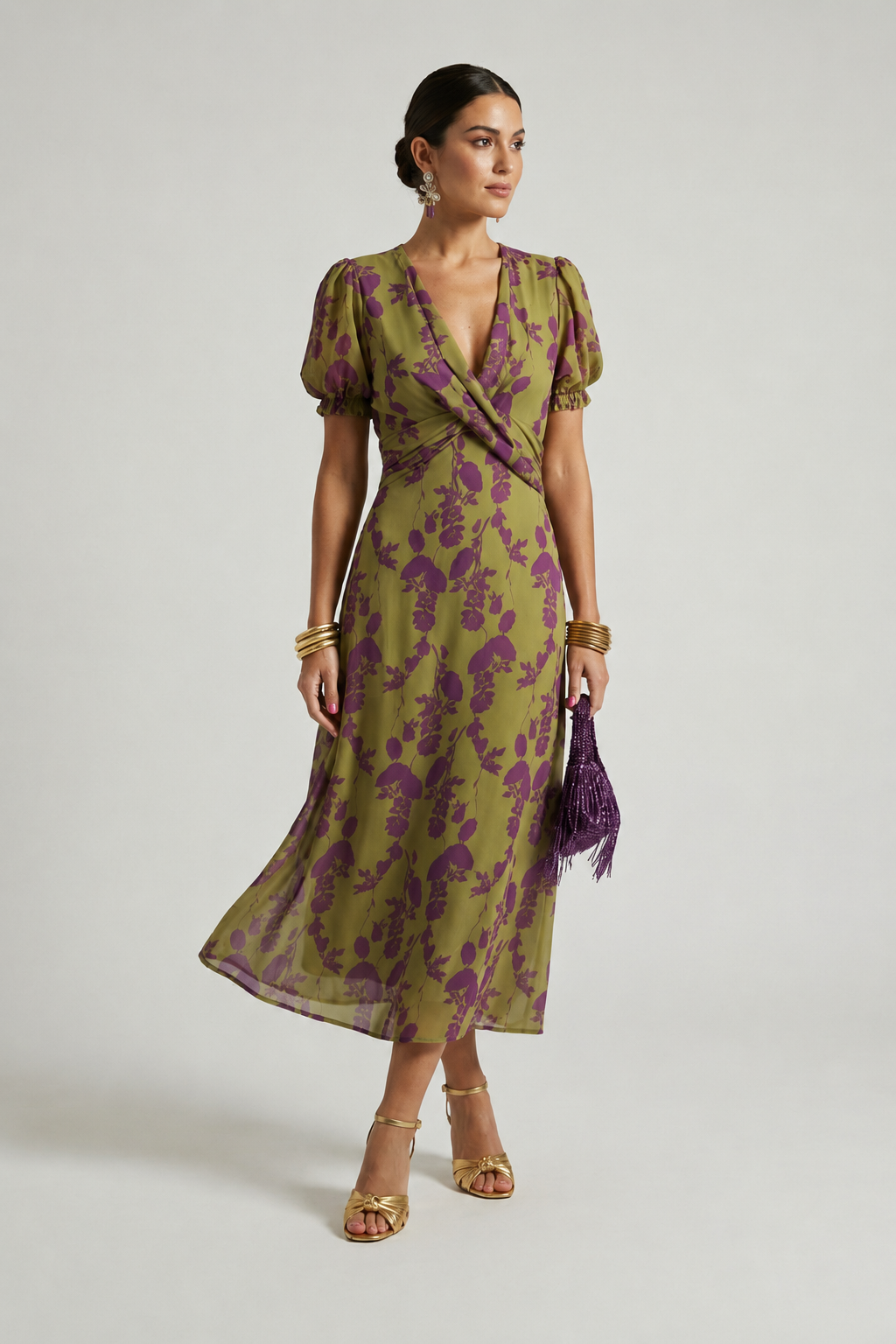 Odetta - Robe midi à motif floral au toucher doux