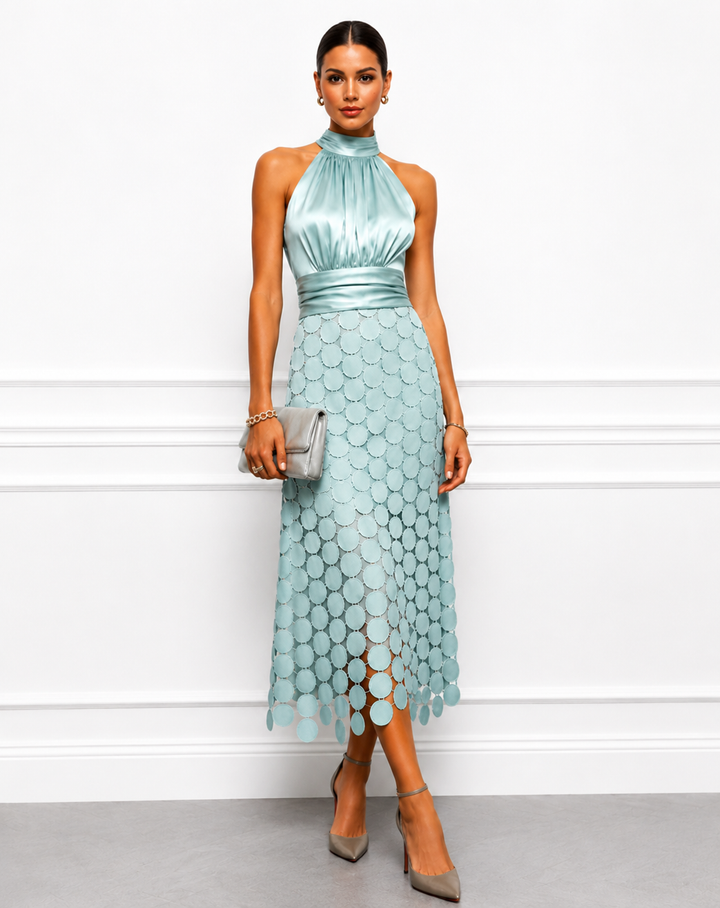 Kateline - Robe midi à encolure américaine de luxe