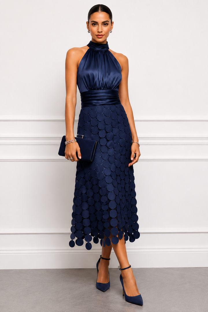 Kateline - Robe midi à encolure américaine de luxe