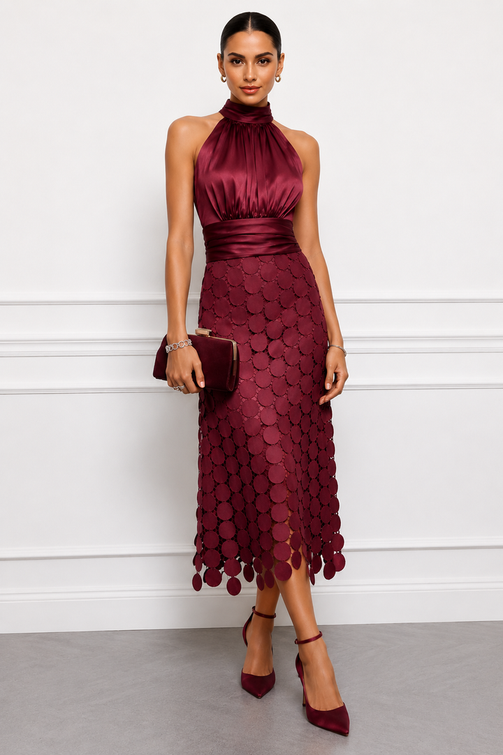Kateline - Robe midi à encolure américaine de luxe