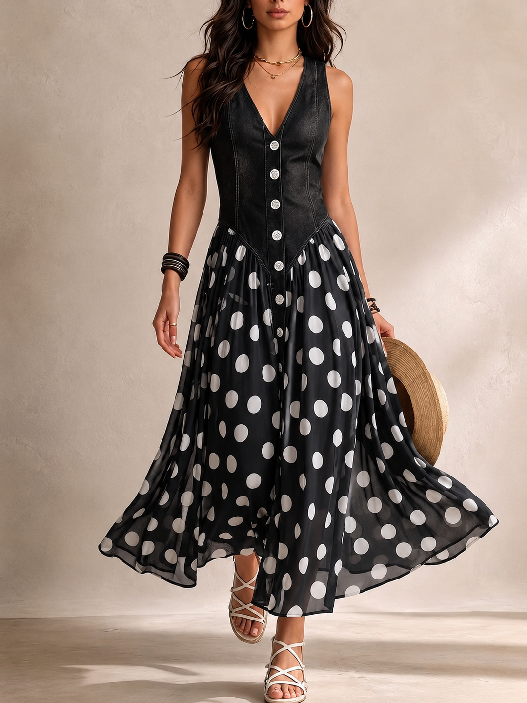 Ameliora - Robe à pois en mix de matières