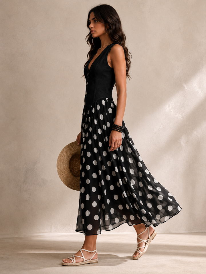 Ameliora - Robe à pois en mix de matières