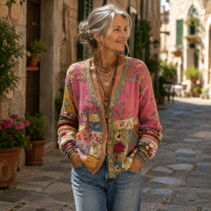 Celestara - Cardigan patchwork au toucher doux
