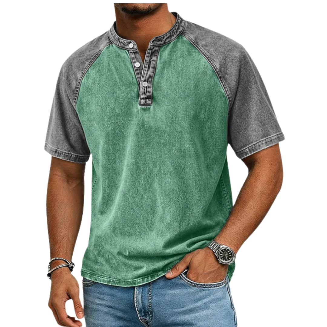 Edgehill - T-shirt à col Henley délavé vintage