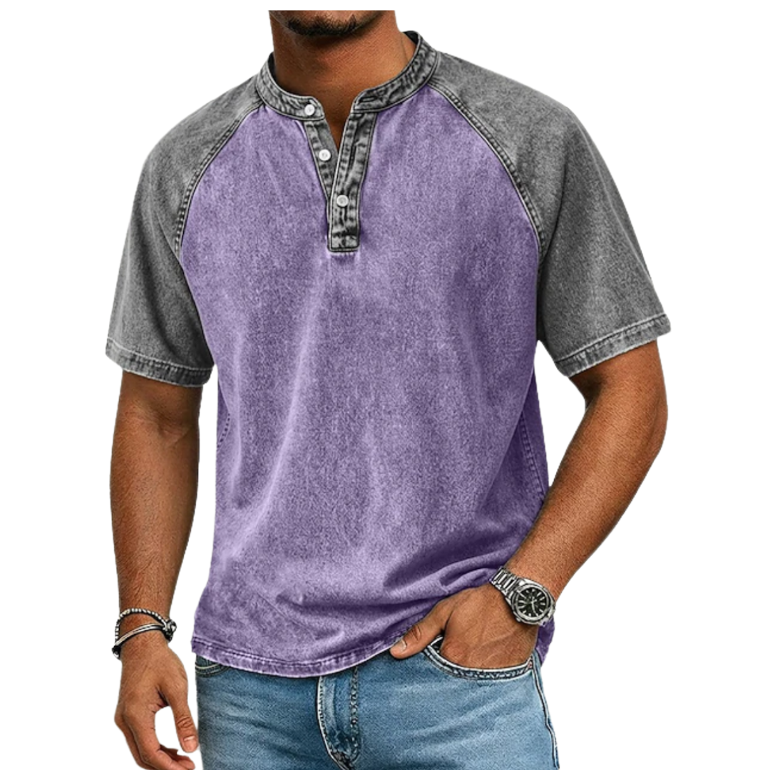Edgehill - T-shirt à col Henley délavé vintage