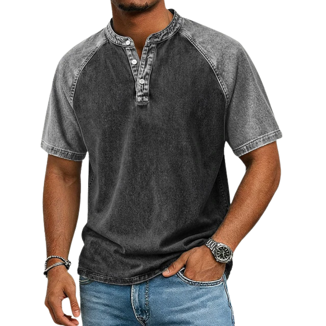 Edgehill - T-shirt à col Henley délavé vintage