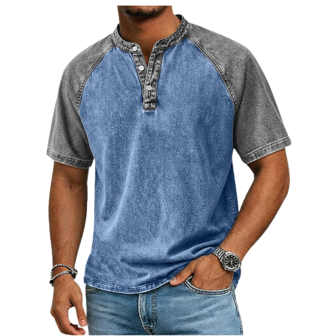 Edgehill - T-shirt à col Henley délavé vintage