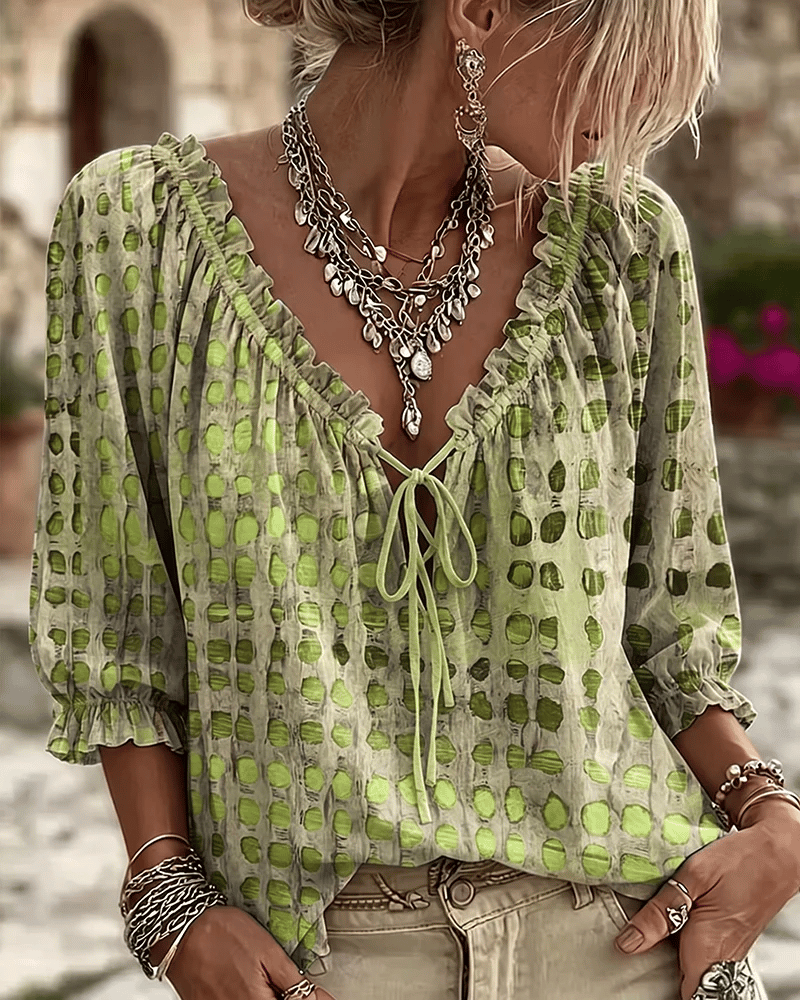 Bevelyn - Blouse à laçage à pois au toucher doux