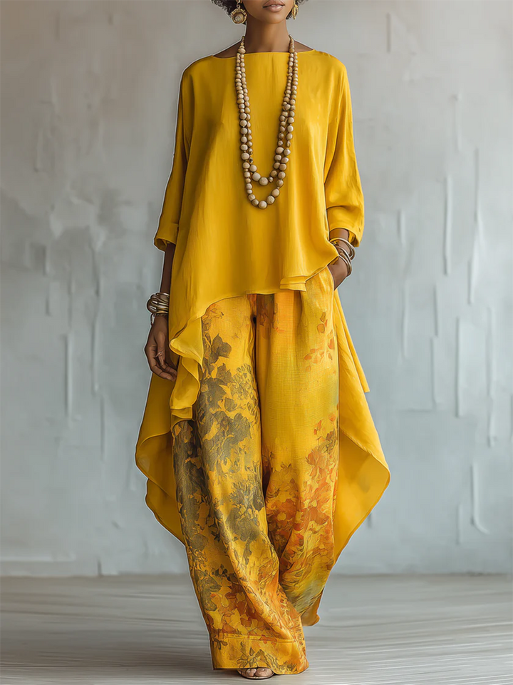 Anwyn - Ensemble top en mousseline superposé et pantalon large