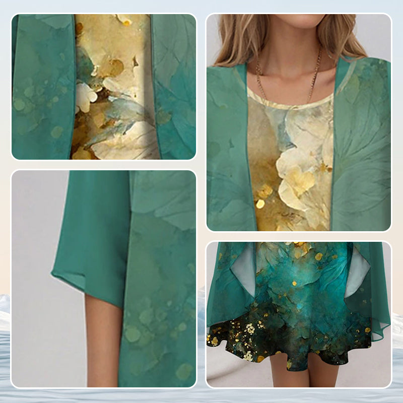 Delavelle - Ensemble robe midi élégante à effet superposé