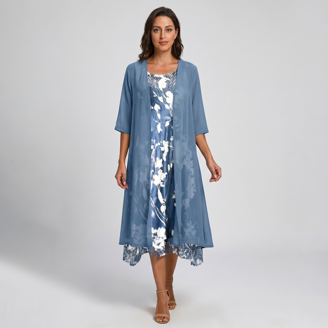 Delavelle - Ensemble robe midi élégante à effet superposé