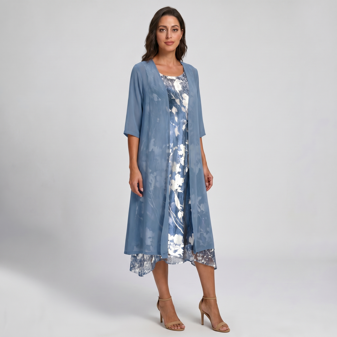 Delavelle - Ensemble robe midi élégante à effet superposé