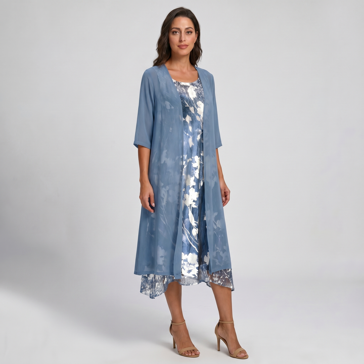 Delavelle - Ensemble robe midi élégante à effet superposé